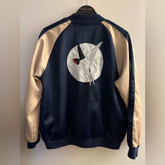 Toka Uomo Embroidered Bird Bomber Satin Jacket - Picture 2 of 13